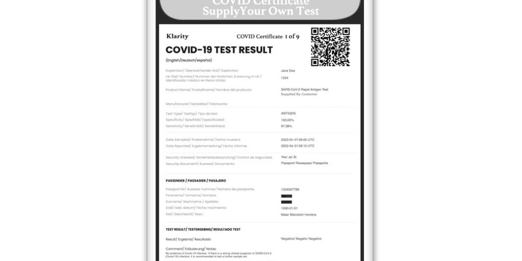 Shop For 9 x Covid Certificates Including Basic Fit To Fly Certification And A Klarity Best Value Discount.
