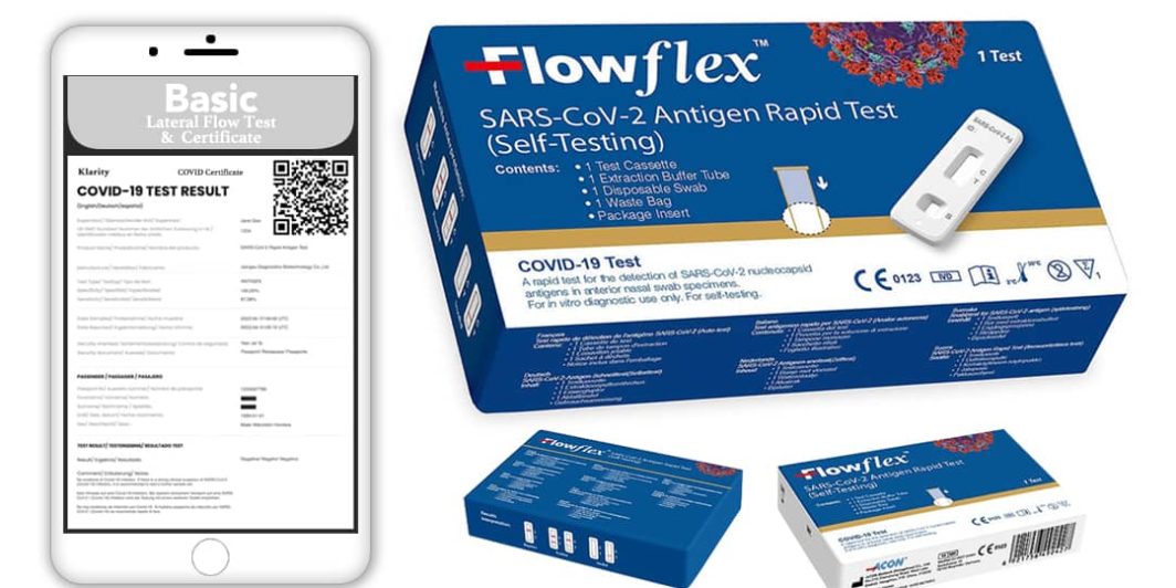 Buy A Lateral Flow Antigen Test And Certificate x 1 Basic Combo Package From Klarity Health.
