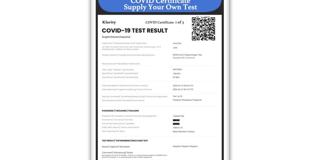 Order Rapid Antigen Covid Certificate x 3 With Standard Klarity Discounted Online Medical Health Professional Procedure Support.